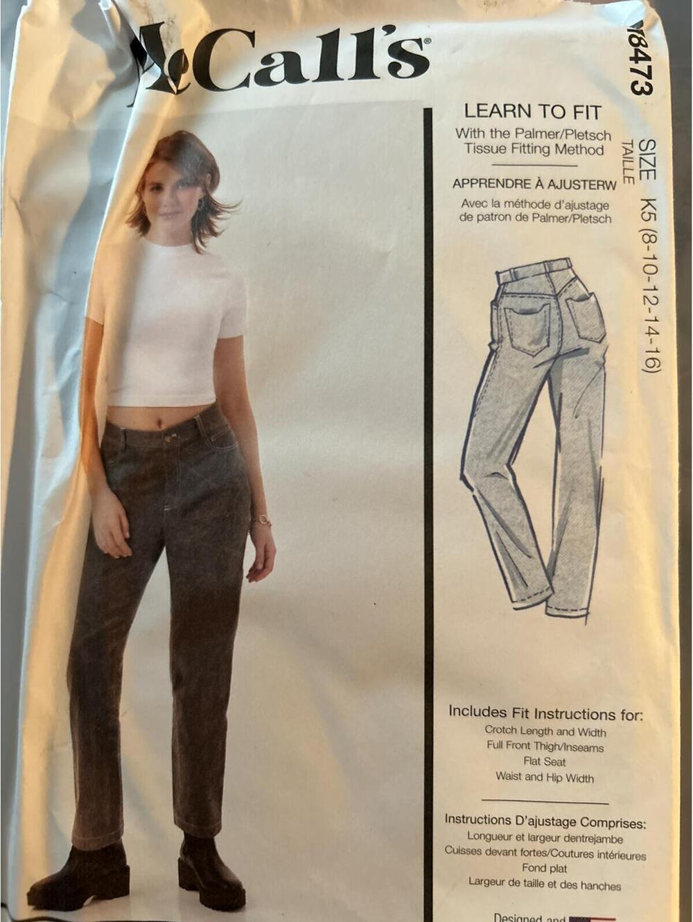 McCall's Sewing Pattern 8473 for Women's Jeans Size XS (8-10-12-14-16)